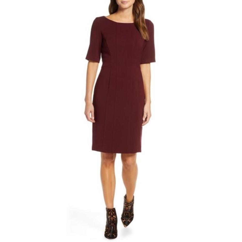 Eliza J Bateau Neck Maroon Shift Dress